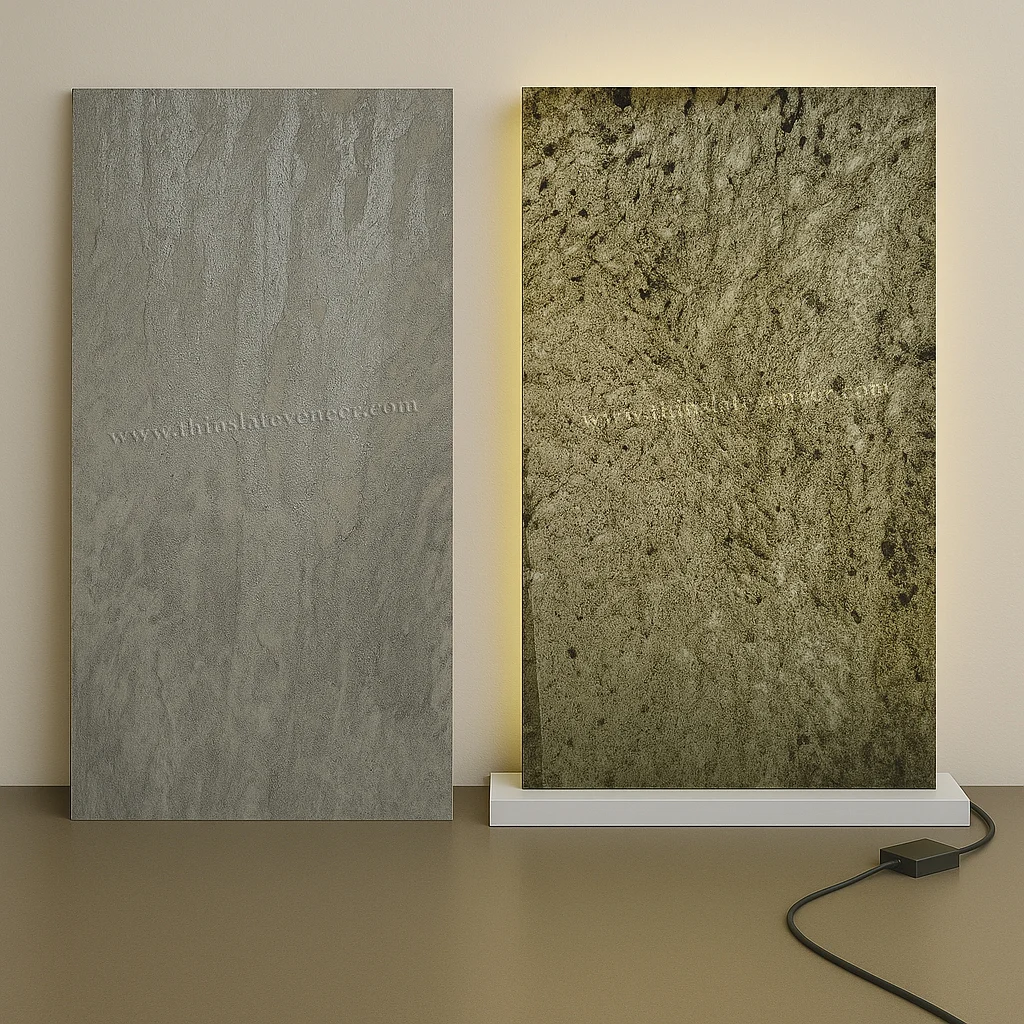 Black Galaxy translucent stone veneer backlit effect