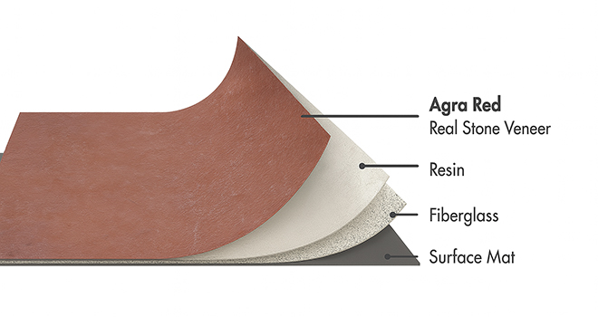 Agra Red flexible stone veneer layers with real stone, resin, fiberglass, and surface mat by Ryan Stone Creations