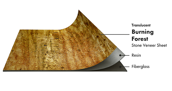 Burning forest Translucent flexible stone veneer layers with real stone, resin and fiberglass by Ryan Stone Creations
