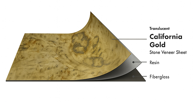 California Gold Translucent flexible stone veneer layers with real stone, resin and fiberglass by Ryan Stone Creations