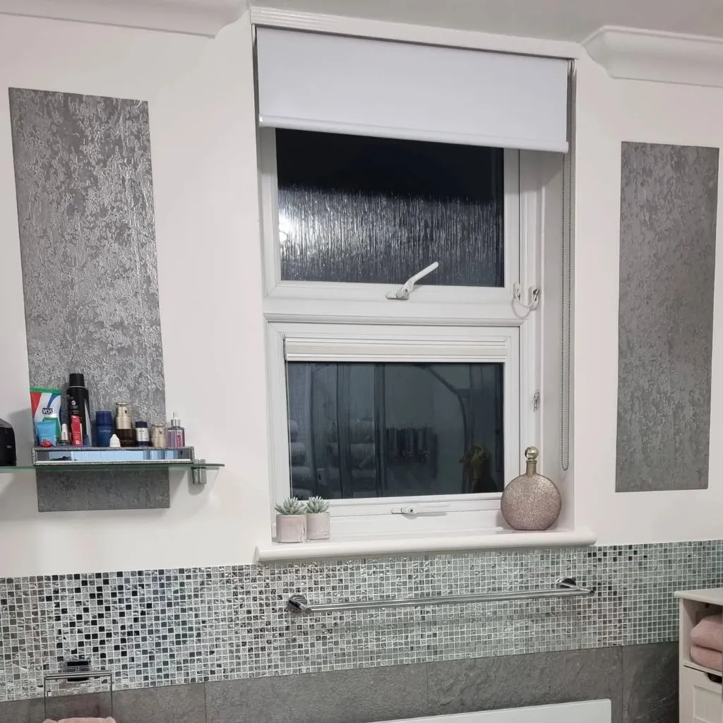 Metallic Silver art decor veneer used in a bathroom