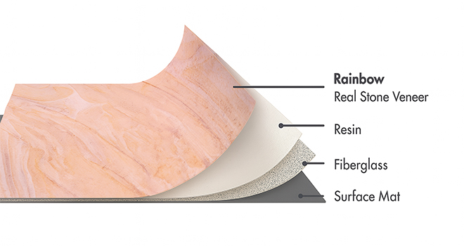 Rainbow Sandstone flexible stone veneer layers with real stone, resin, fiberglass, and surface mat by Ryan Stone Creations