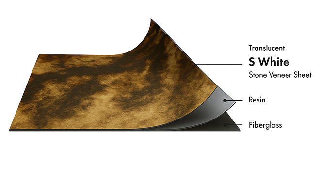 S White Translucent flexible stone veneer layers with real stone, resin and fiberglass by Ryan Stone Creations