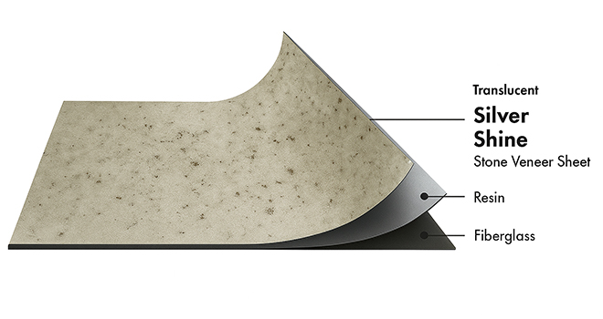 Silver Shine Translucent flexible stone veneer layers with real stone, resin and fiberglass by Ryan Stone Creations