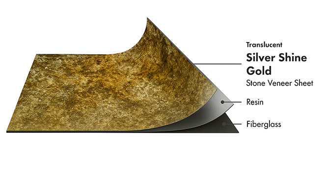 Silver Shine Gold Translucent flexible stone veneer layers with real stone, resin and fiberglass by Ryan Stone Creations