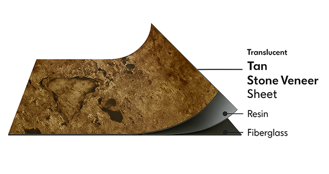 Tan Brown Translucent flexible stone veneer layers with real stone, resin and fiberglass by Ryan Stone Creations