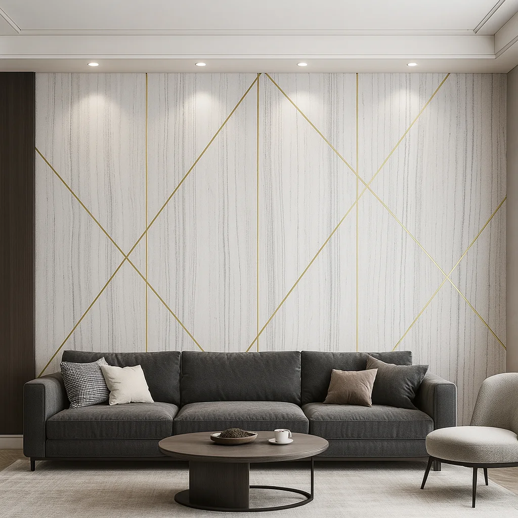 Equator White Marble Veneer installed on Living Room accent wall