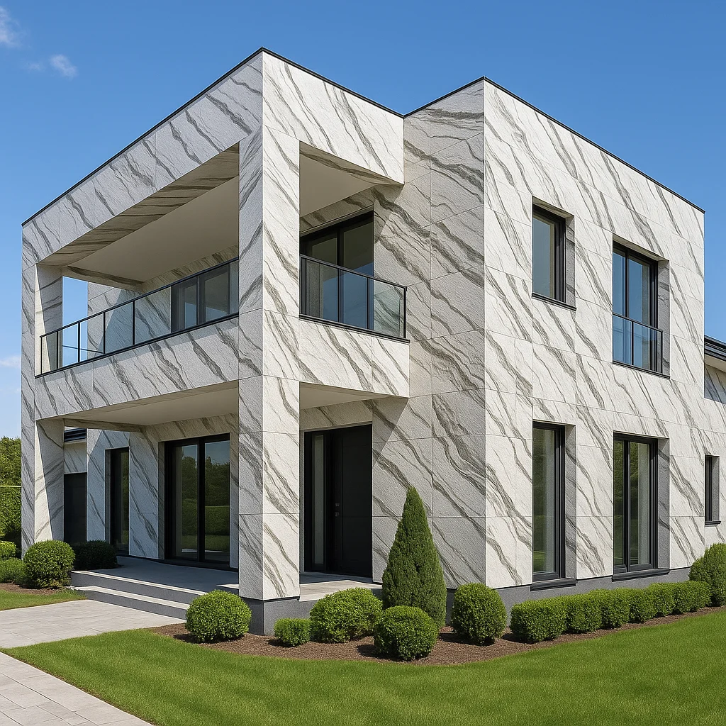 Panda White Marble Veneer used on Facade of villa