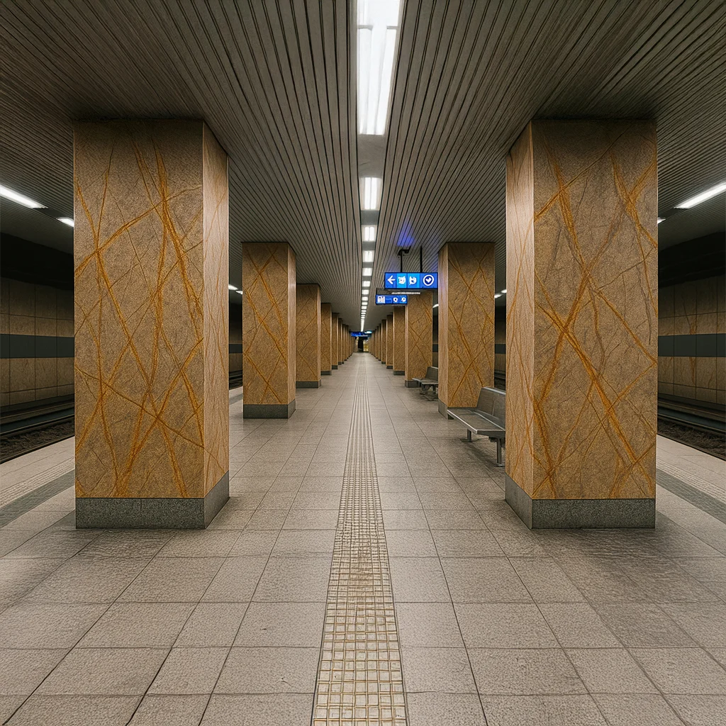 Bidasar Brown - Rainforest brown marble veneer used on subway pillars