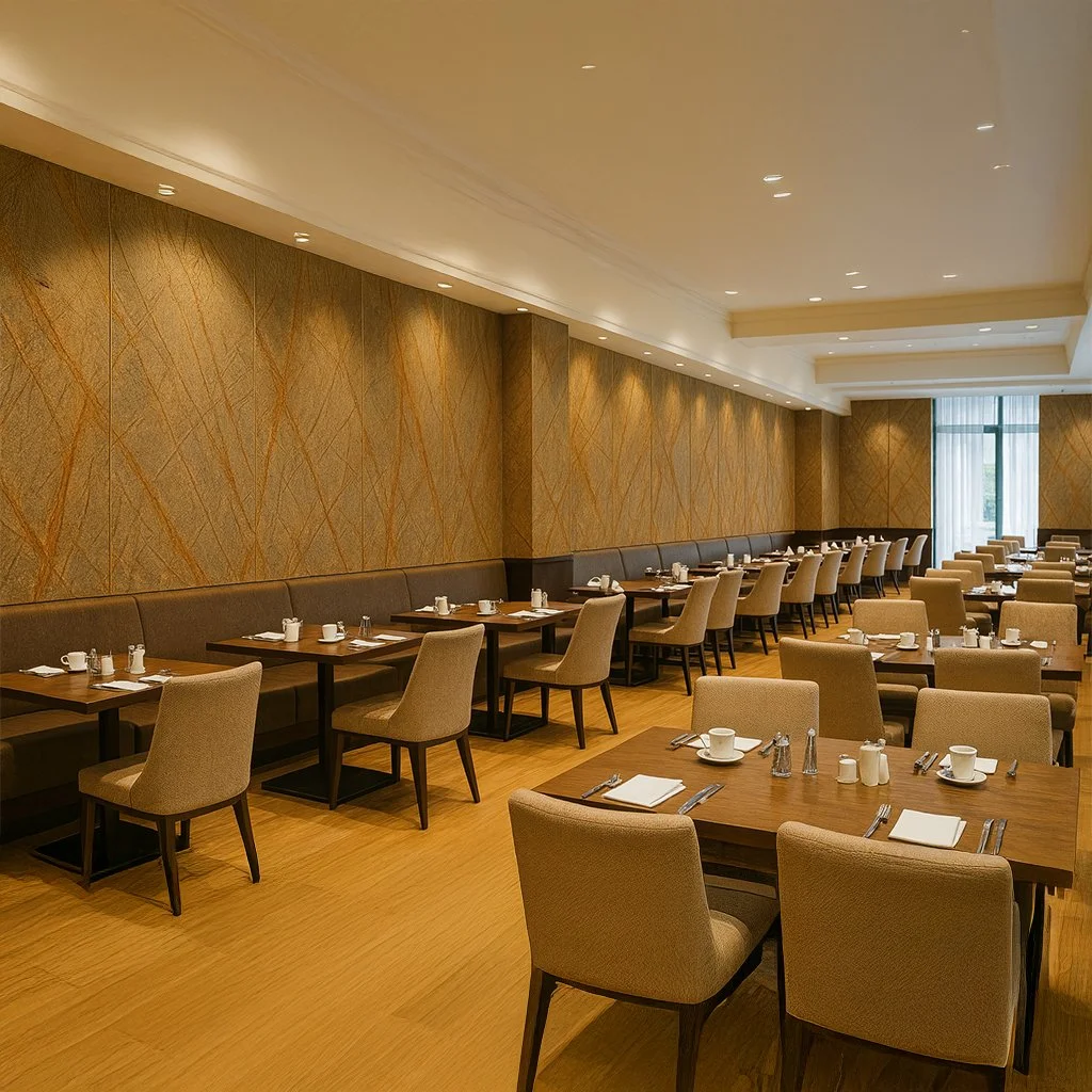 Rainforest brown marble veneer tiles used in restaurant