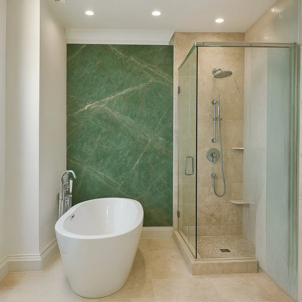 Rainforest Green Marble Veneer Used on Bathroom Wall