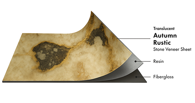 Autumn Rustic Translucent flexible stone veneer layers with real stone, resin and fiberglass by Ryan Stone Creations