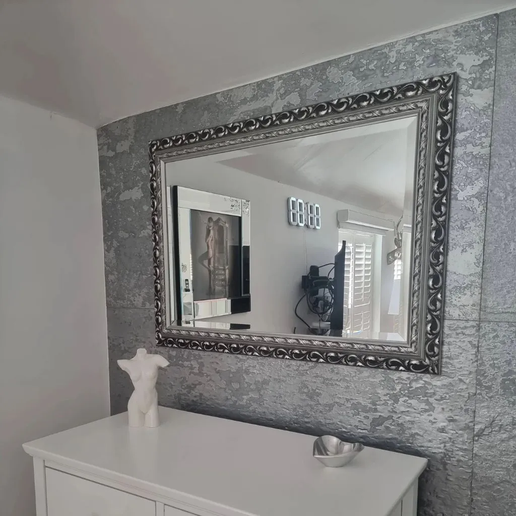Metallic Silver Art decor veneer used on mirror wall