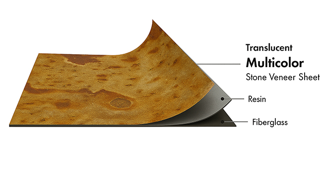 Kund Multi Translucent flexible stone veneer layers with real stone, resin and fiberglass by Ryan Stone Creations