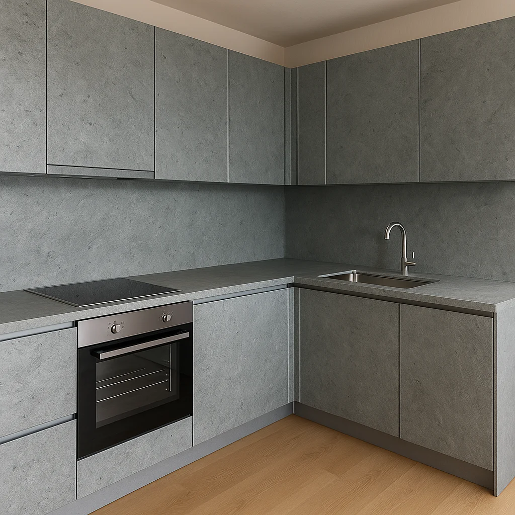 Ocean Green flexible slate stone veneer by Ryan Stone Creations used on kitchen cabinet